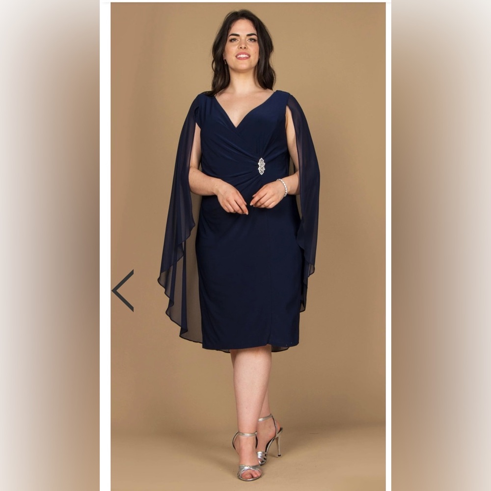 R&M Richards 5806W Short Plus Size Cape Dress  / regular size
